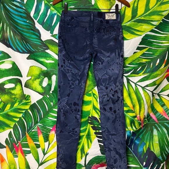 GUC Robin's Jeans Size 24 Dark Blue Tie Dye Slim Skinny Embroidered Luxury Jeans - Picture 2 of 11